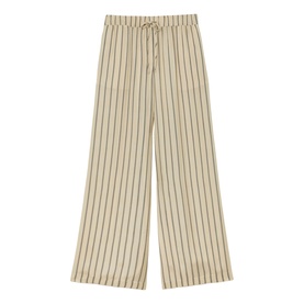 Reiss beige wide-leg striped trousers with drawstring waistband and dark pinstripe detail