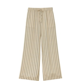Reiss beige wide-leg striped trousers with drawstring waistband and dark pinstripe detail