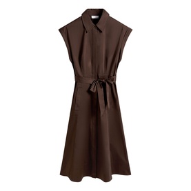 Hobbs alder brown sleeveless shirt dress with pointed collar, self-tie waist belt and A-line skirt