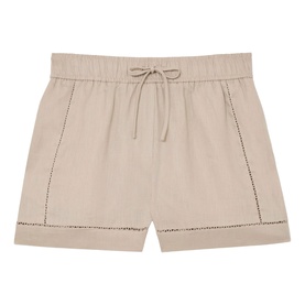 Reiss beige woven shorts with drawstring elasticated waist and ladder-stitch trim detailing along hem and side seams
