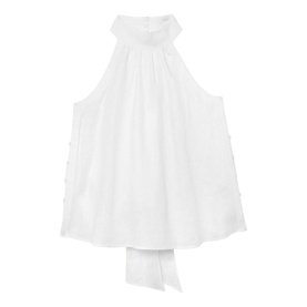 Reiss white halterneck top with gathered neckline, tie detail, and relaxed silhouette