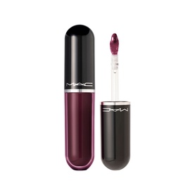 MAC Lip Tint in Posh Pit, deep berry-plum liquid formula in sleek dark cylindrical tube, shown open with doe-foot applicator wand