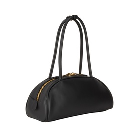 Miu Miu Beau Softy Logo Bag in black smooth leather, twin top handles with keeper loop, gold-toned zip-around fastening
