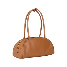 Miu Miu Beau Softy Logo Bag in cognac leather with dual top handles, keeper loop detail, and gold-toned zip-around hardware.