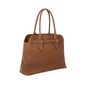 Miu Miu Rovere lambskin tote bag, tan brown with twin top handles and gold-tone hardware detail at base of straps.