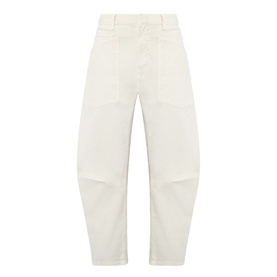 Nili Lotan stone barrel-leg trousers with panelled knees, belt loops, and zip fly, in off-white cotton blend