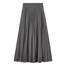 Reiss grey pleated midi skirt with elasticated waistband, shown flat against a white background