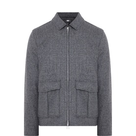 Paige charcoal wool-blend casual jacket with zip front, point collar, and large patch pockets