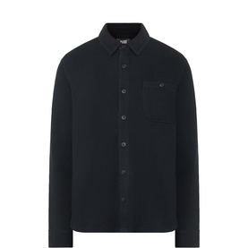 Paige black cotton regular fit shirt with spread collar, chest pocket, and button-front placket