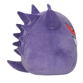 Pok&eacute;mon purple Gengar squishmallow-style plush toy with spiky back, red eyes, and soft velvet texture
