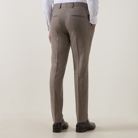 Model wearing Tiger of Sweden Suit Trouser in Blurywood, 100% wool, slim fit, rear view, styled with white shirt and dark leather shoes