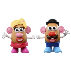 Toy Story Mr and Mrs Potato Head mini figures set, brown potato bodies with facial features, arms outstretched, assorted colours