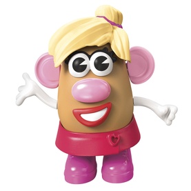 Toy Story Mrs. Potato Head figure with blonde hair, pink nose, red skirt and pink boots, smiling pose with arms outstretched