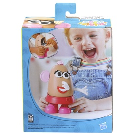 Toy Story Mrs. Potato Head figure in packaging, shown with child playing, featuring pink accessories and classic facial features.