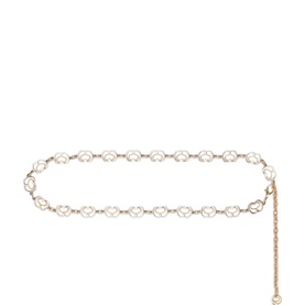 Maje chain belt in golden and silver with open oval link design and adjustable extender chain