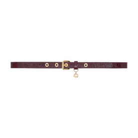 Maje slim burgundy croc-effect belt with gold-tone buckle and charm detail