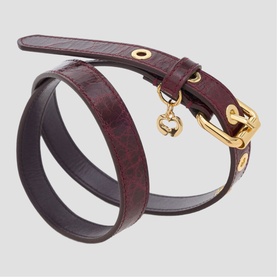Maje burgundy croc-embossed leather wrap bracelet with gold-tone buckle and heart charm detail