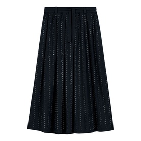 Maje midi skirt in black with vertical embellished dot detailing and pleated silhouette