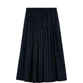 Stripe Embellished Pleated Skirt