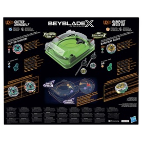 Beyblades BeybladeX UX-EX Starter Pack in multi, featuring two spinning tops, launcher, and storage case with graphic packaging.