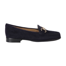Carvela Comfort blue suede loafer with gold horsebit detail and black flat sole