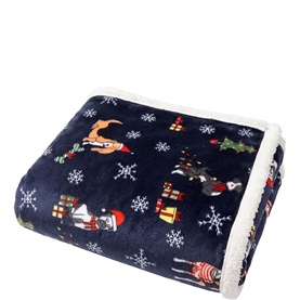 Festive Dogs Sherpa Throw Navy