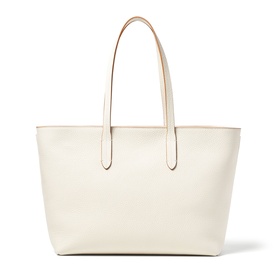 Aspinal of London ivory leather tote bag, back view, clean structured silhouette with twin handles and contrast edge trim