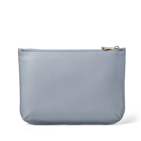 Aspinal of London sky blue pebbled leather pouch with gold-tone zip, back view