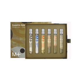 Escentric Molecules Molecule + Escentric fragrance set, six miniature eau de toilette rollerball vials in gold gift box