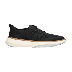 Cole Haan black knit lace-up trainer with brogue toe detailing, white EVA sole and tan midsole accent