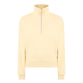 Isabel Marant Etoile yellow ecru half-zip sweatshirt with funnel neck, ribbed cuffs and hem, small chest logo