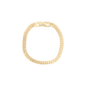 Jenny Bird gold bracelet, 14k-gold plated steel curb-chain links with rectangular logo clasp closure