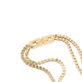 Jenny Bird gold bracelet, 14k-gold plated steel box-link chain with rectangular clasp closure