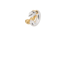 Jenny Bird Florence Mini Hoop Earrings in two-tone silver and gold, polished hoop with gold ball detail and flat disc backing
