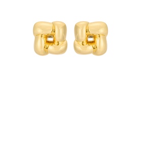 Jenny Bird Square Woven Earrings in gold, polished knot-style square studs in 14K gold-plated steel, no model