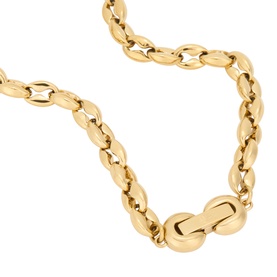 Jenny Bird Dhani Chain Necklace in gold-tone, featuring chunky oval links with polished finish and logo-detail centre piece