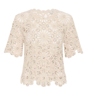 Callista Floral Crochet Sequin Top