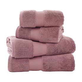 Karla Bree Portobello Towel in Powder Pink, stack of four fluffy cotton towels with waffle border detail
