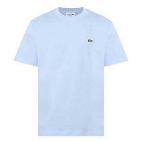 Lacoste Croc Logo T-Shirt in Rill blue, crew neck, short sleeves, embroidered crocodile logo on chest, straight hem, smooth cotton finish.