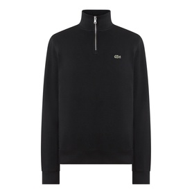 Lacoste Half Zip sweatshirt in black, 100% cotton, with quarter-zip neckline and embroidered crocodile logo