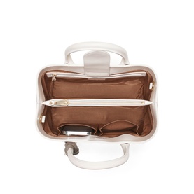 Aspinal of London bag in Sky Blue, open top view showing tan interior lining, zip pocket, and gold-tone hardware