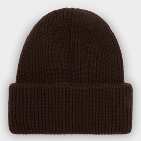 Moncler brown ribbed knit wool beanie hat with wide folded cuff