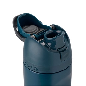 Owala FreeSip 24oz Water Bottle in Winter Nights, close-up of open leak-proof lid with FreeSip spout and carry loop lock