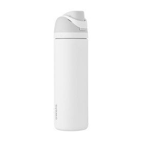 Owala FreeSip insulated stainless steel water bottle in white with flip-top lid and carry loop