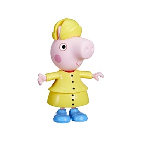 Peppa Pig small figure toy wearing yellow raincoat and blue wellington boots, multicoloured children's character figurine