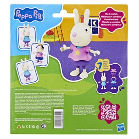 Peppa Pig mix-and-match figure toy back of packaging showing white rabbit character with purple outfit and accessory options