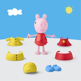Peppa Pig dress-up figure toy with interchangeable outfits, hats and shoes in red, yellow and blue, multi-coloured set