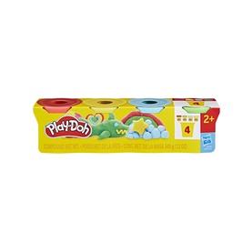 Play-Doh 4-pack classic colours modelling compound set in red, yellow, blue and green tubs, ages 2+