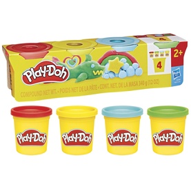 Play-Doh 4-pack of modelling compound tubs in red, yellow, blue and green, suitable for ages 2+
