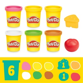 Play-Doh multi-colour compound set with 6 tubs in yellow, white, green and brown, plus cheese and tomato food mould accessories